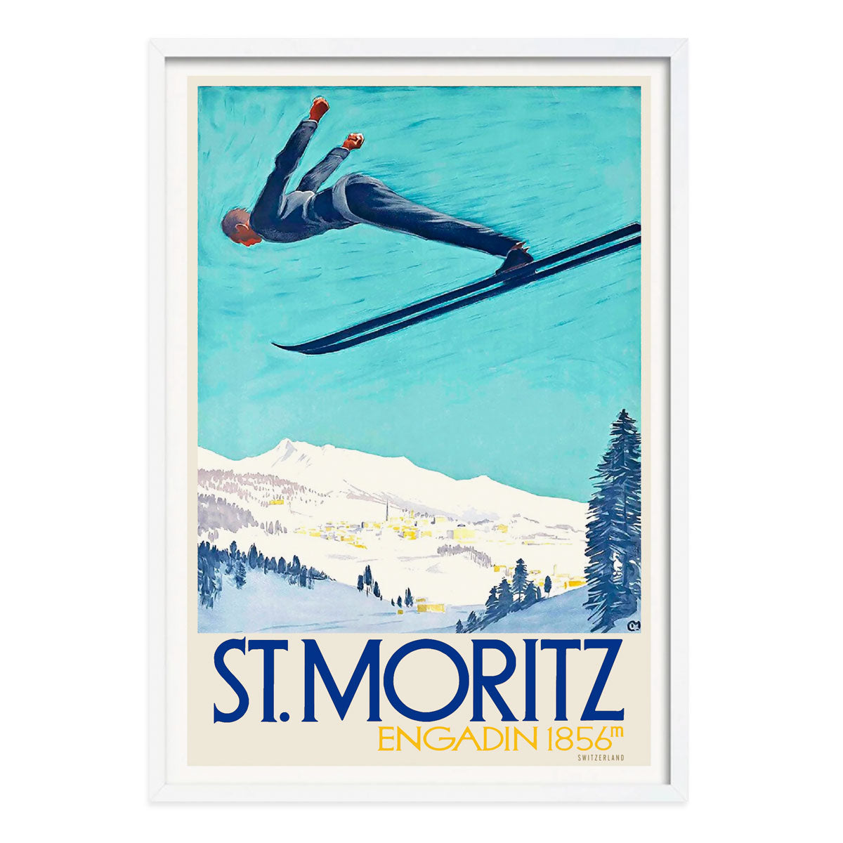St Moritz Ski retro vintage poster in white frame from Places We Luv