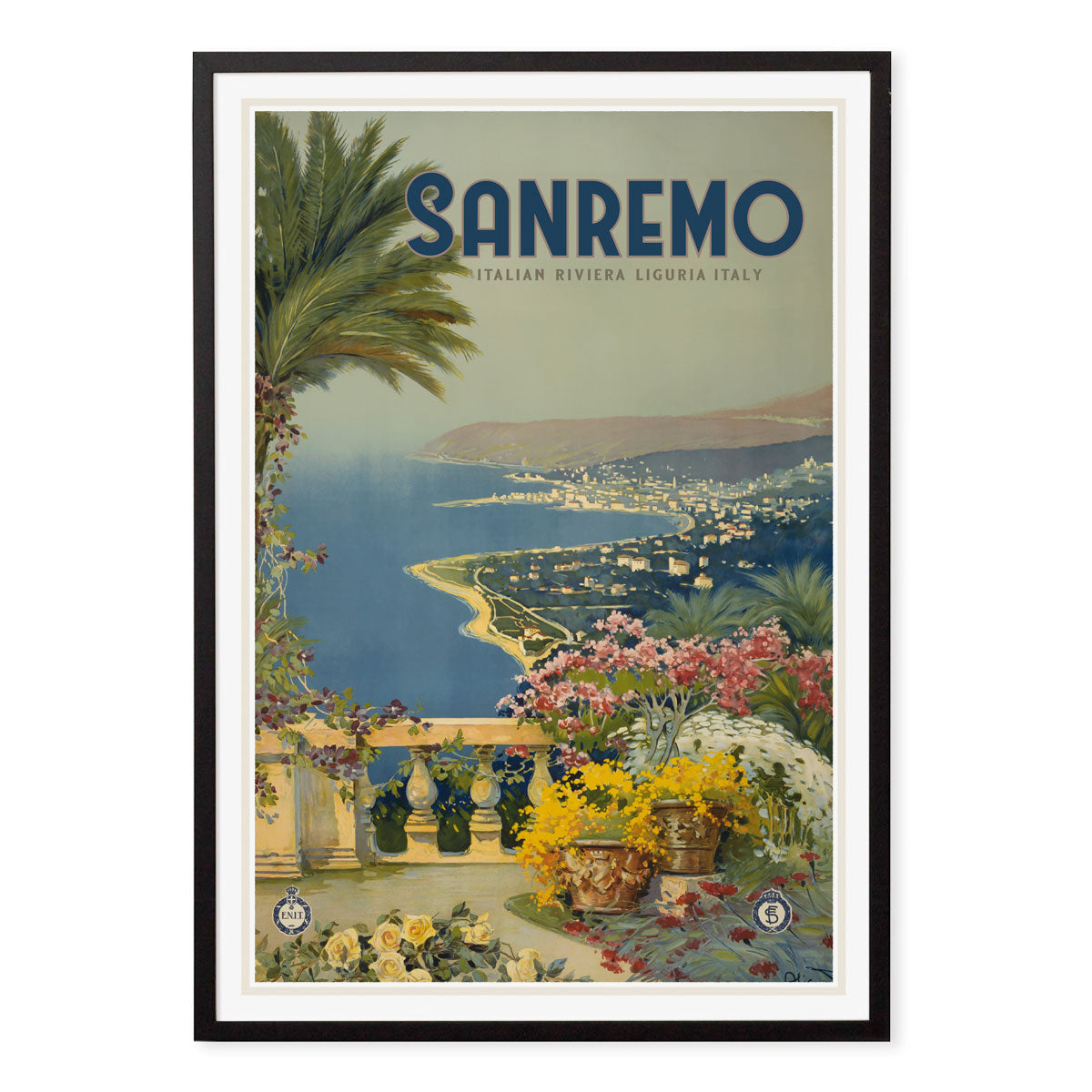 Sanremo Italian Riviera vintage retro print in black frame from Places We Luv