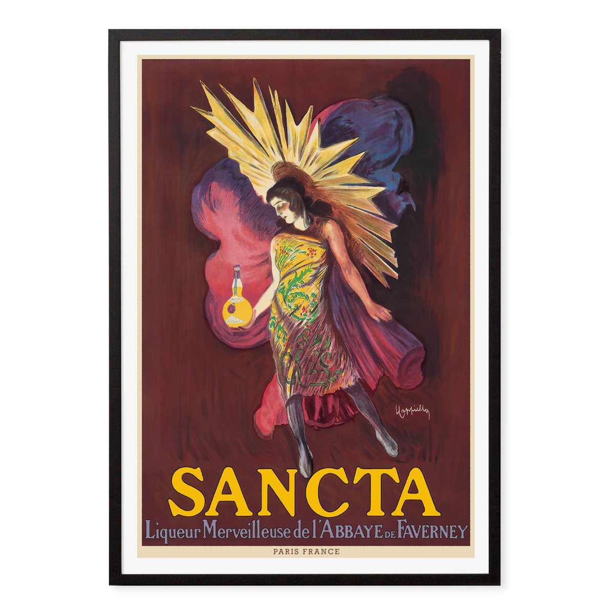 Sancta Liqueur France retro vintage poster print in black frame from Places We Luv