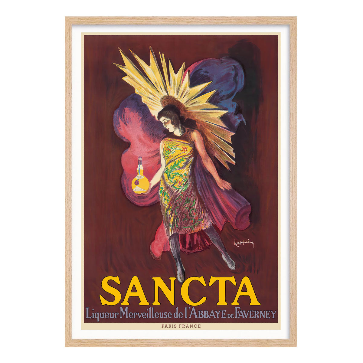 Sancta Liqueur France retro vintage poster print in oak frame from Places We Luv