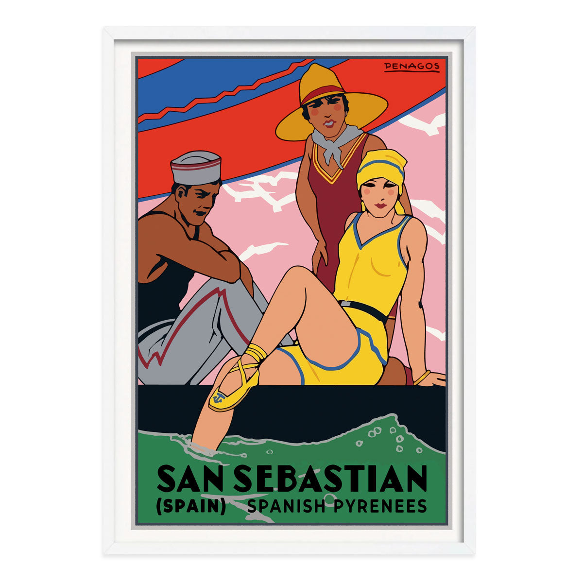 San Sebastian Spain vintage retro poster print in white frame from Places We Luv