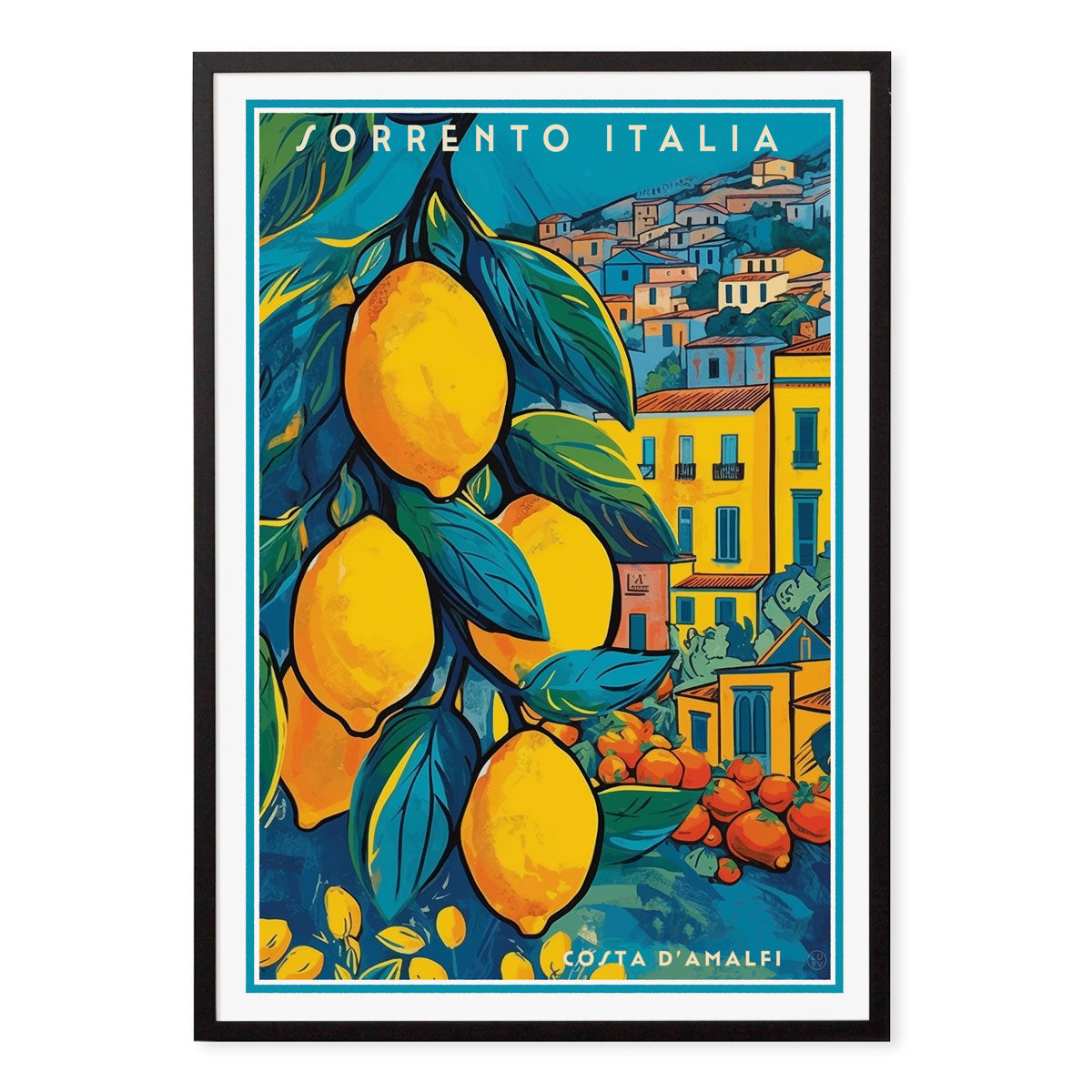 Sorrento Italy retro vintage travel poster print in black frame from Places We Luv