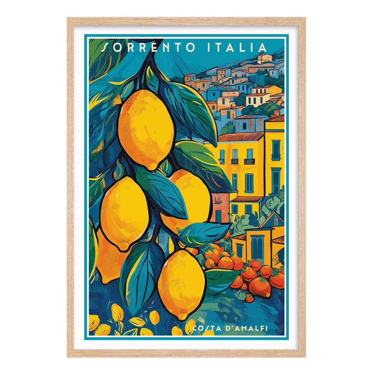 Sorrento Italy retro vintage travel poster print in oak frame from Places We Luv