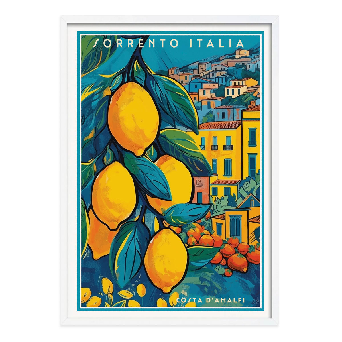 Sorrento Italy retro vintage travel poster print in white frame from Places We Luv