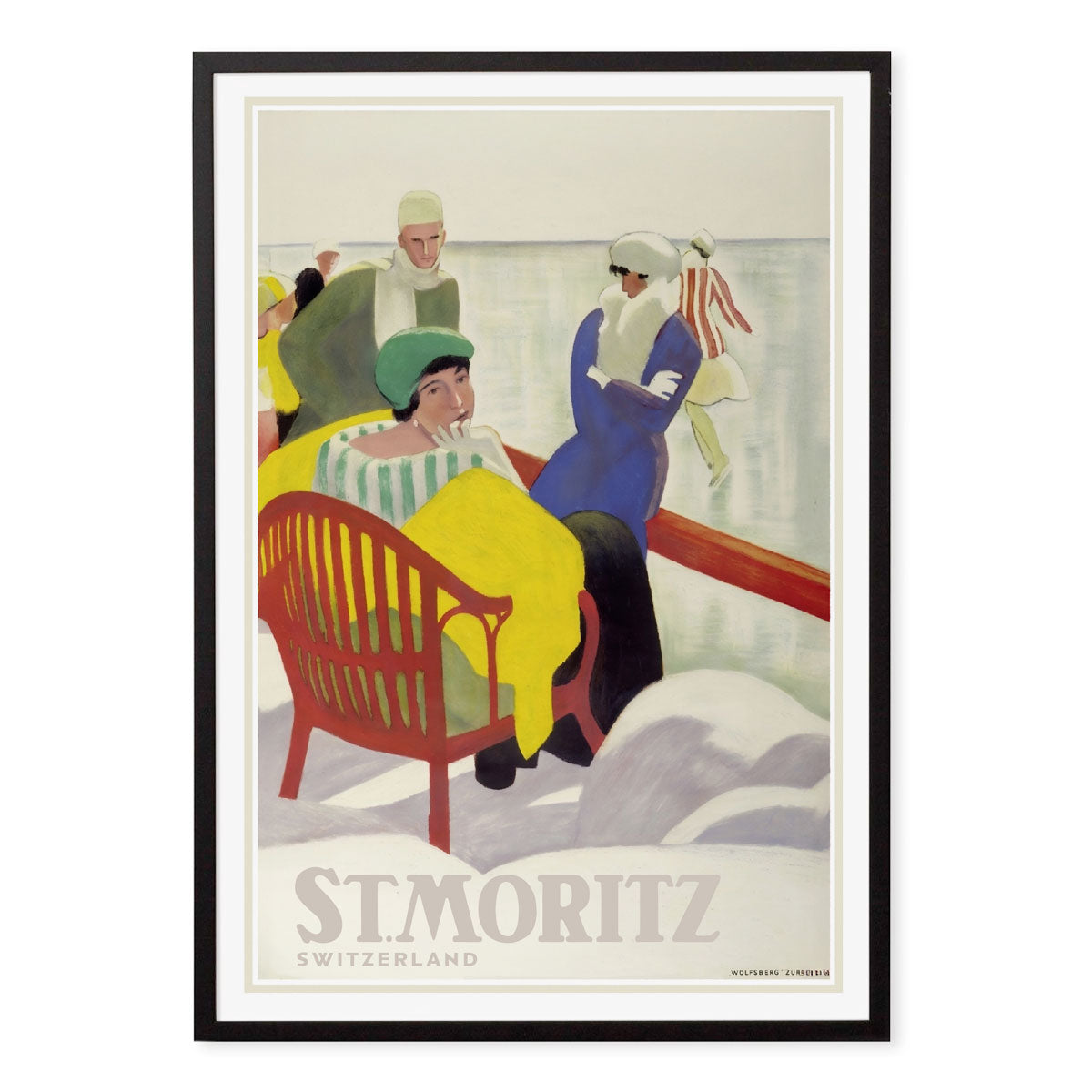St Moritz Switzerland retro vintage poster in black frame from Places We Luv