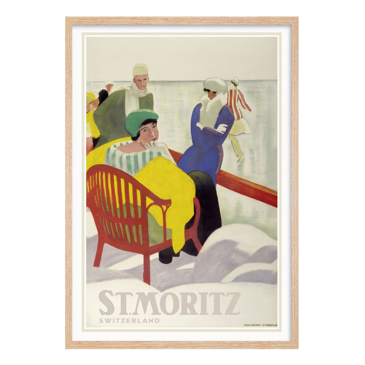 St Moritz Switzerland retro vintage poster in raw oak frame from Places We Luv