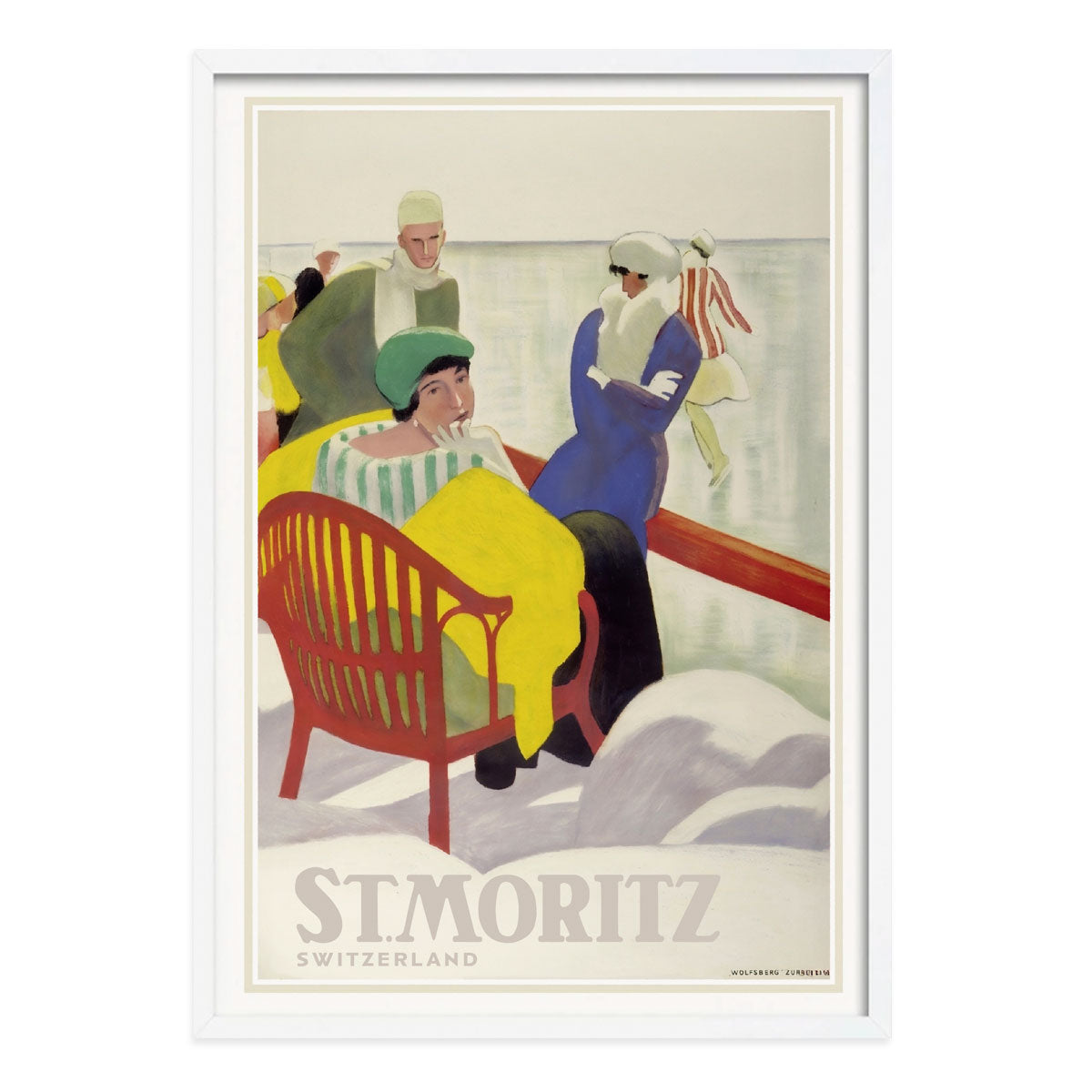 St Moritz Switzerland retro vintage poster in white frame from Places We Luv