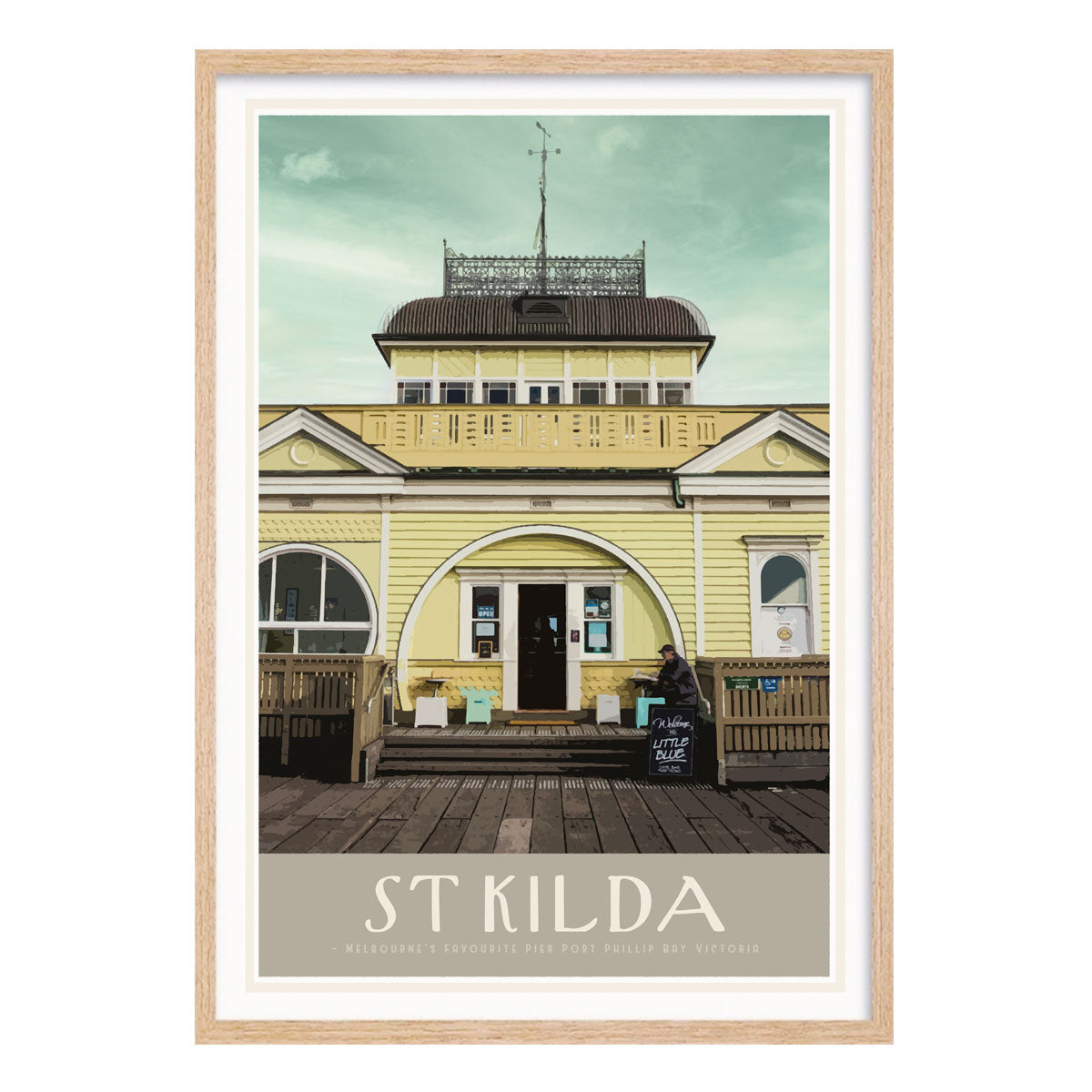 Melbourne poster, st kilda, retro vintage print in oak frame from Places We Luv