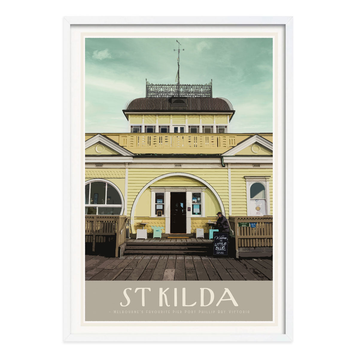 Melbourne poster, st kilda, retro vintage print in white frame from Places We Luv