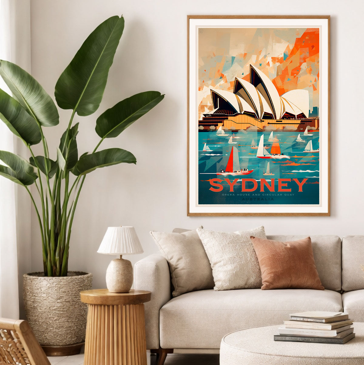 Australian retro vintage poster Sydney harbour sailing in lounge room from Places We Luv