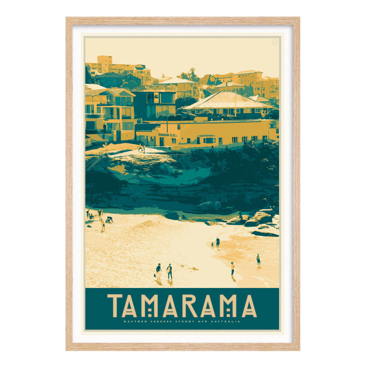 Tamarama Beach Sydney vintage retro poster print in oak frame from Places We Luv