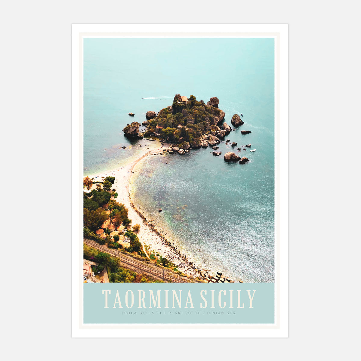 Taormina Sicily vintage retro travel style poster print by places we luv