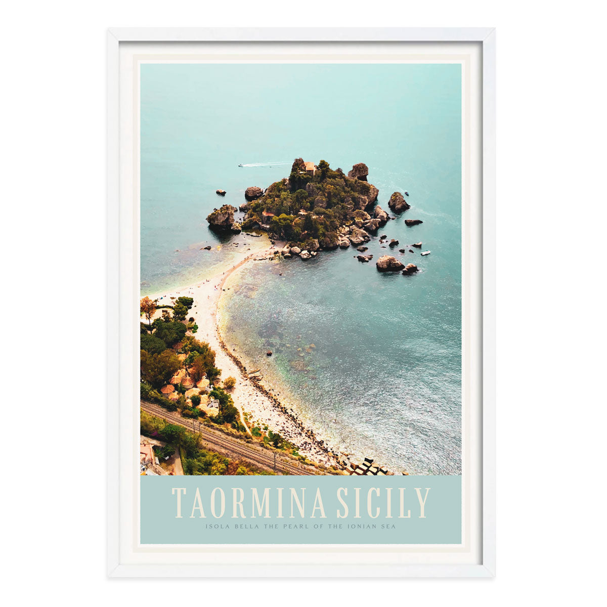 Taormina Sicily vintage travel style white framed print by places we luv