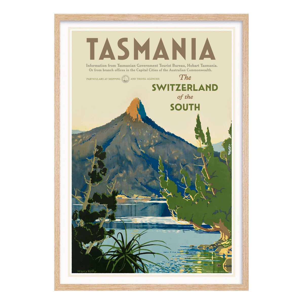 Tasmania vintage retro advertising oak framed print from Places We Luv