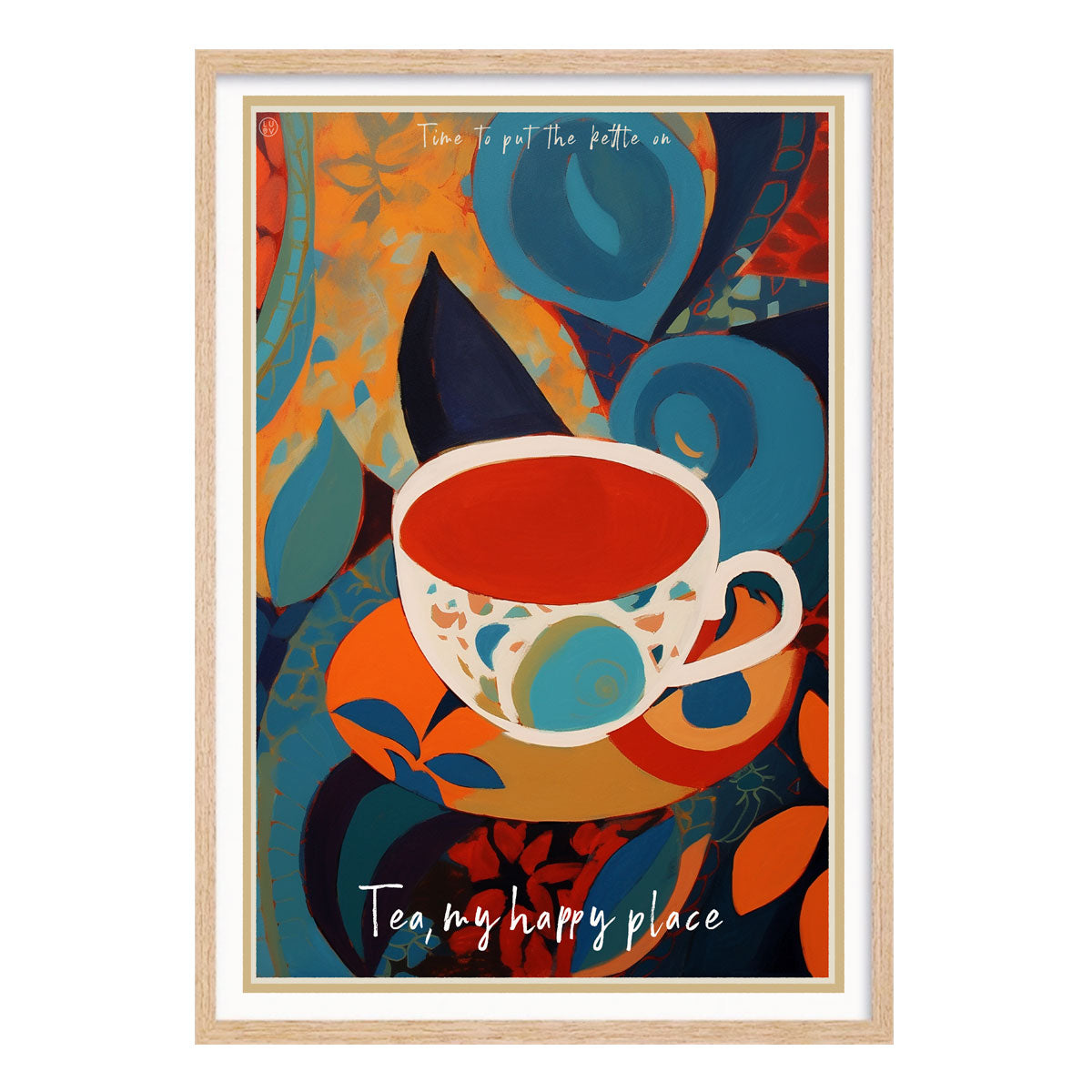 English Tea retro vintage poster print in oak frame from Places We Luv
