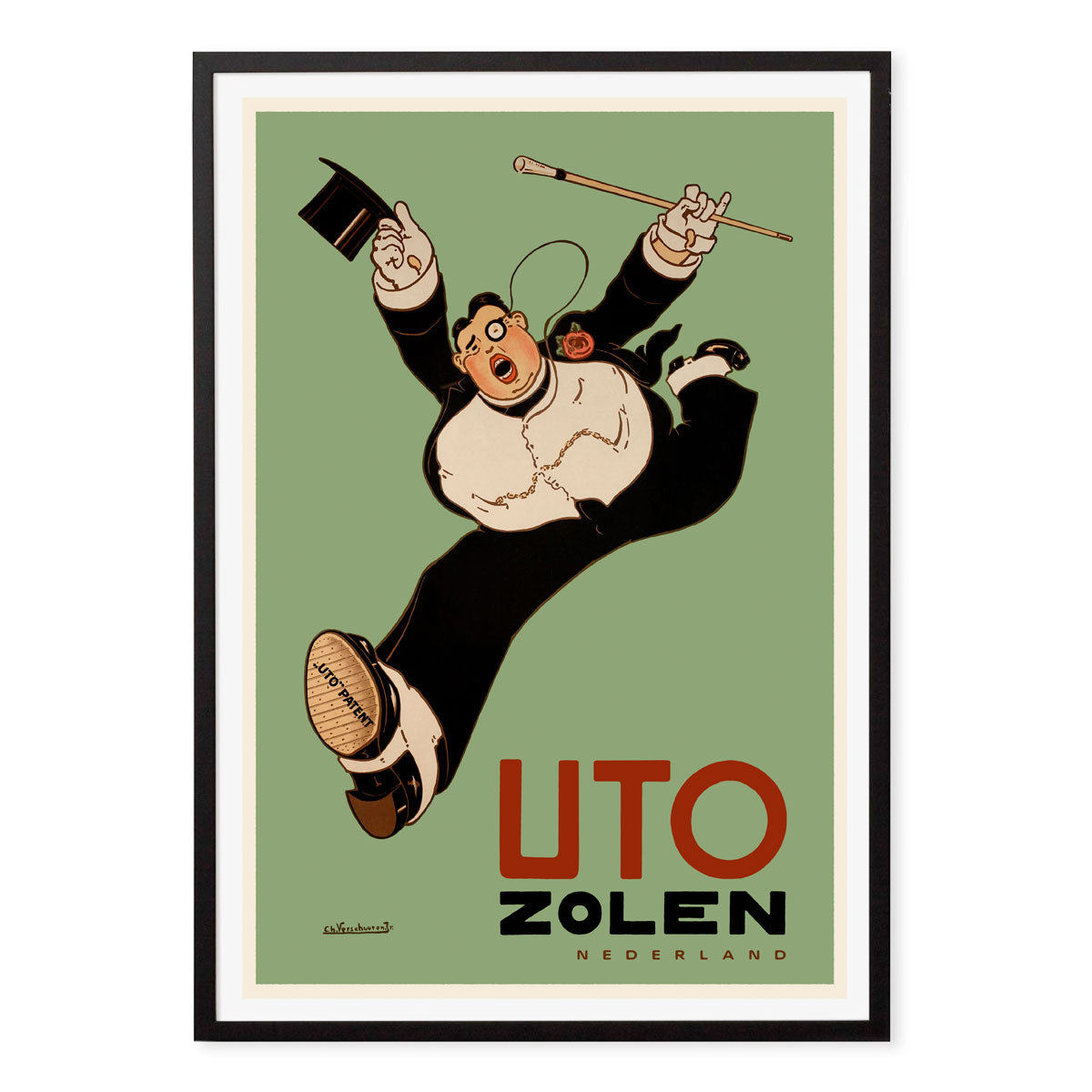 Uto Zolen The Netherlands retro vintage poster print in black frame from Places We Luv