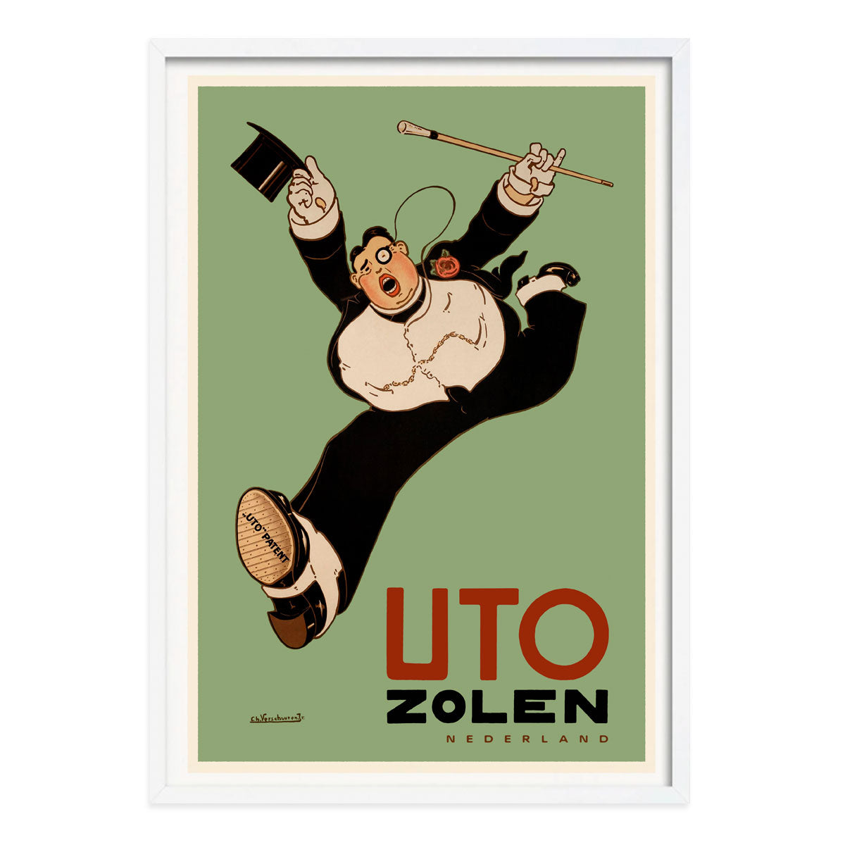Uto Zolen The Netherlands retro vintage poster print in white frame from Places We Luv