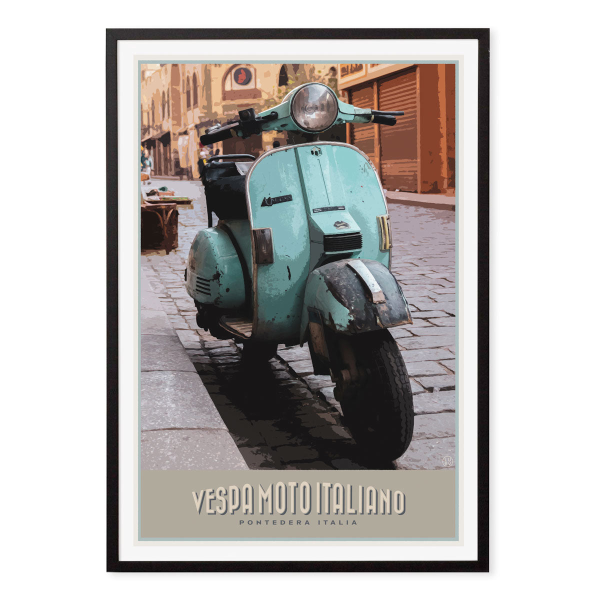 Vespa italy vintage retro poster print in black frame by Places We Luv