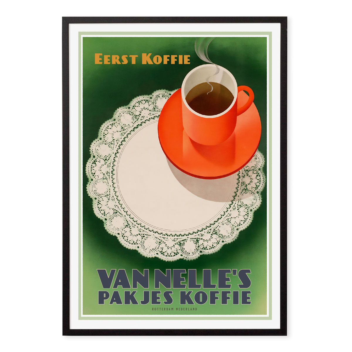 Dutch Van Nelle Coffee retro advertising poster in black frame from Places We Luv 