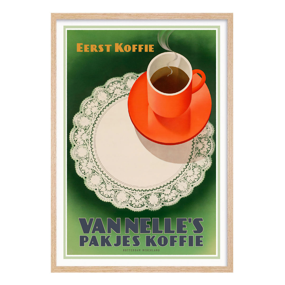 Dutch Van Nelle Coffee retro advertising poster in oak frame from Places We Luv 