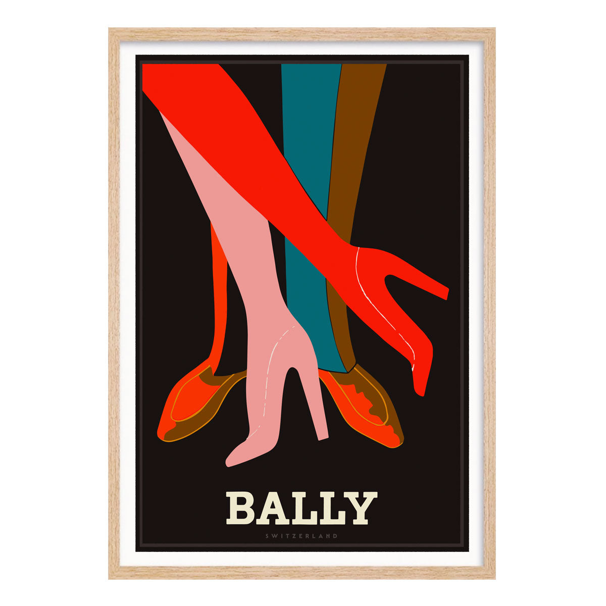 Oak framed retro vintage advertising poster for Bally Shoes Switzerland from Places We Luv