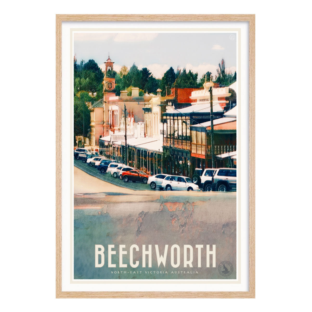 Beechworth VIC Australia retro vintage style oak framed poster, from Places We Luv