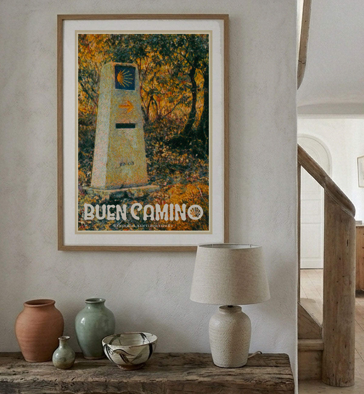 Camino Spain retro vintage print poster in rustic living room from Places We Luv