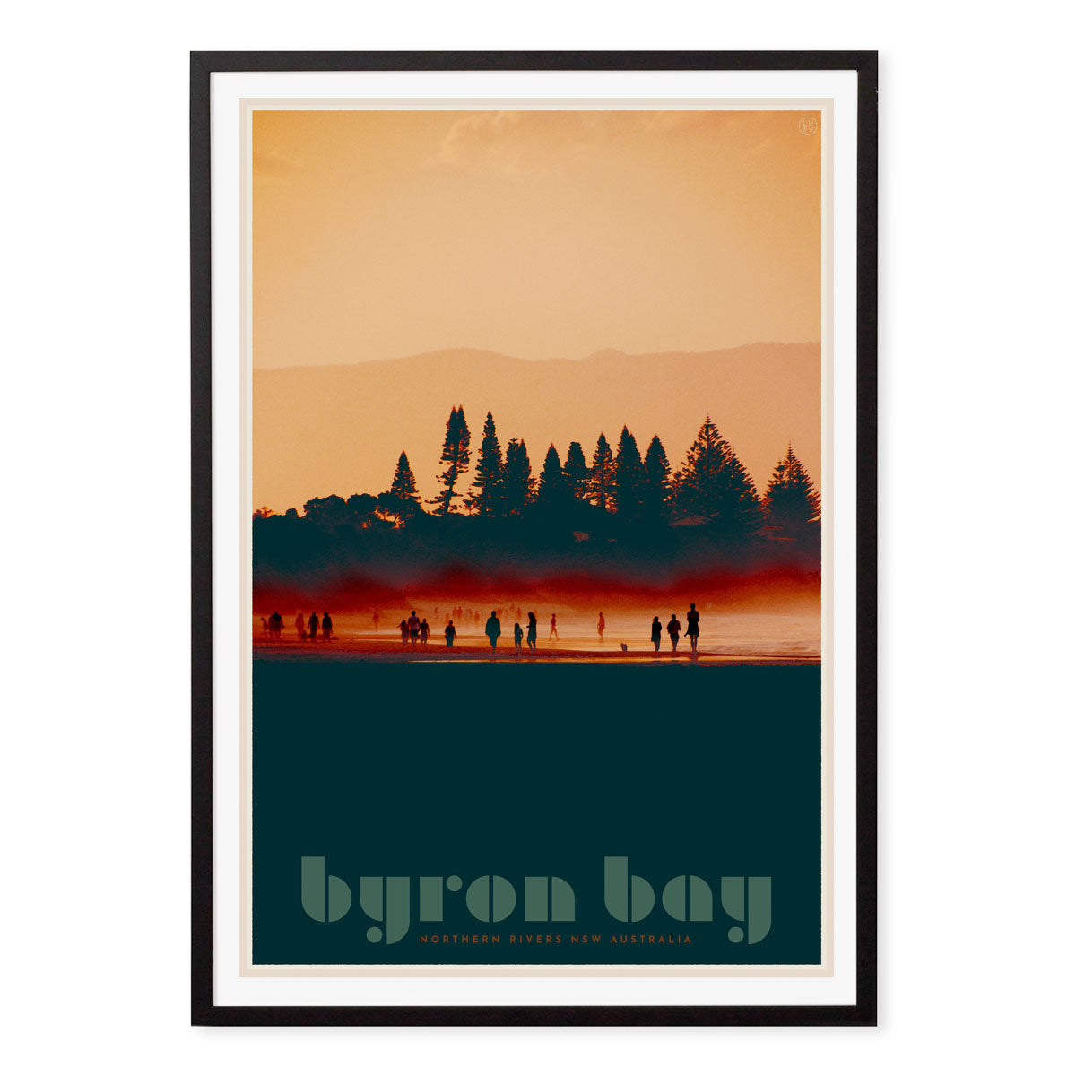 Byron Bay Beach retro vintage black framed print by Places We Luv