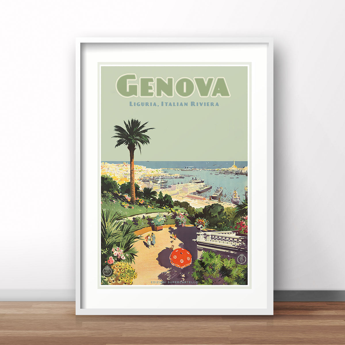 Genova Italy retro travel poster in frame from Places We Luv