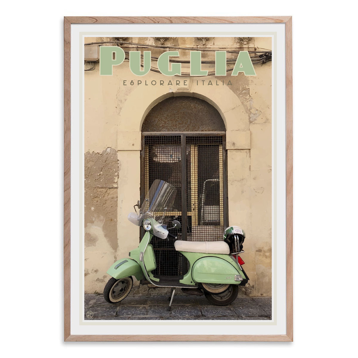 Puglia Italy retro vintage travel style poster print in oak frame from Places We Luv