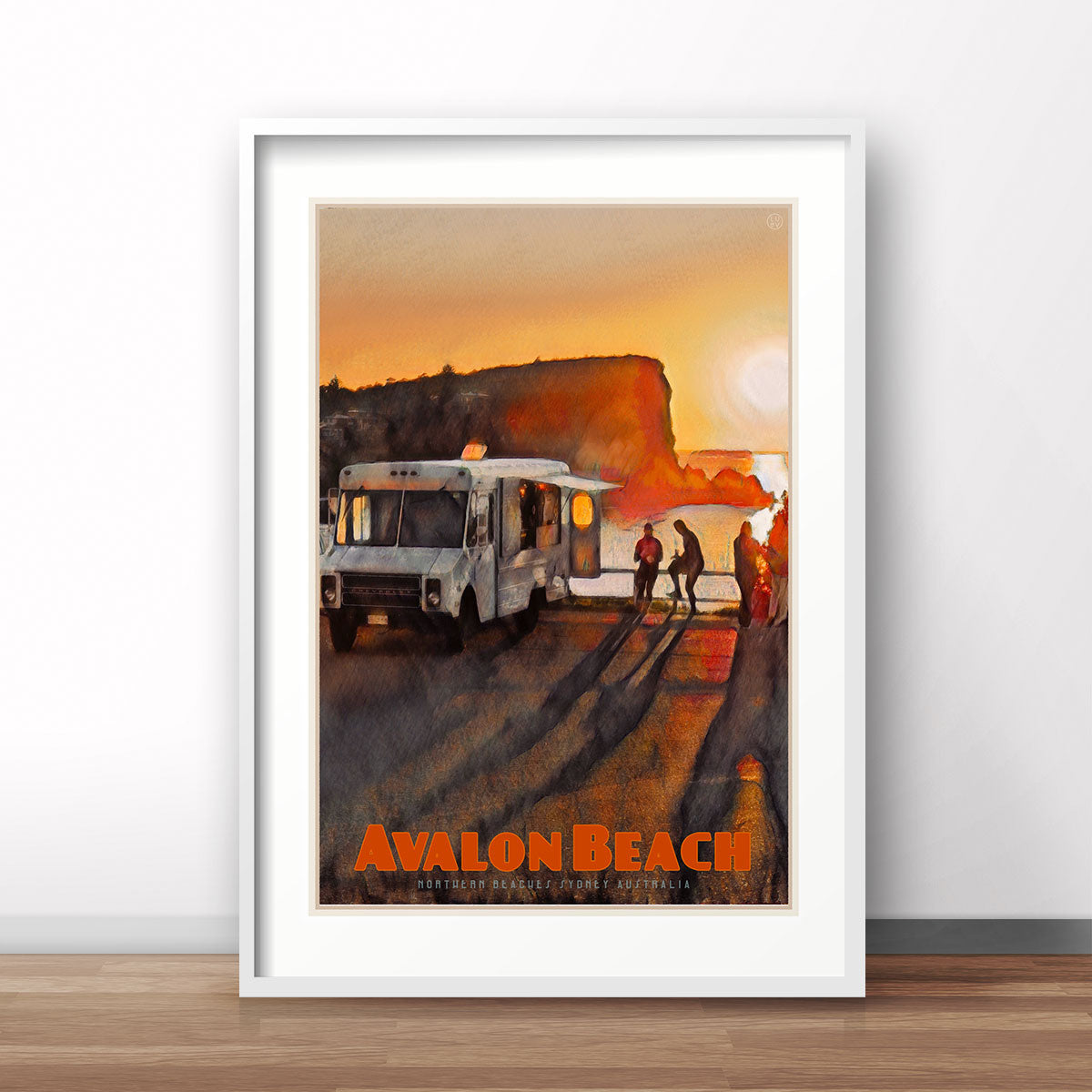 Avalon Beach Headland morning retro vintage print by Places we luv 