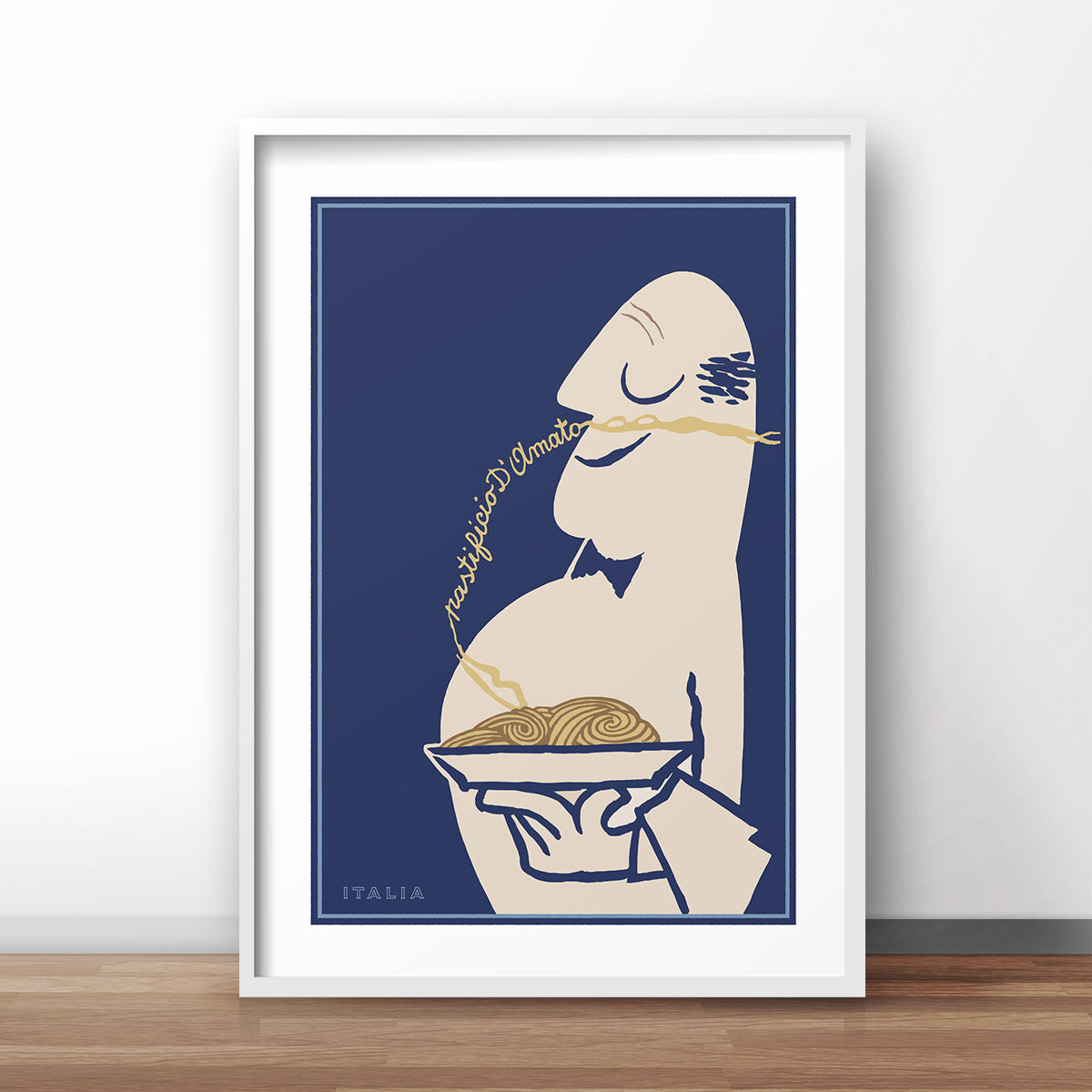 Pasta Pastificio d’Amato Blue retro Poster in frame from Places We Luv