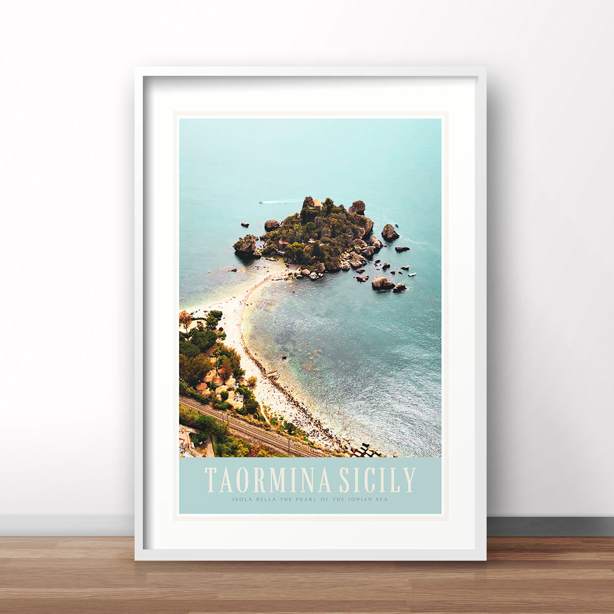Taormina Sicily vintage retro travel style poster by places we luv