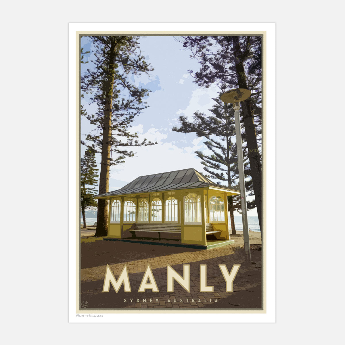 Manly Beach vintage travel style poster by places we luv