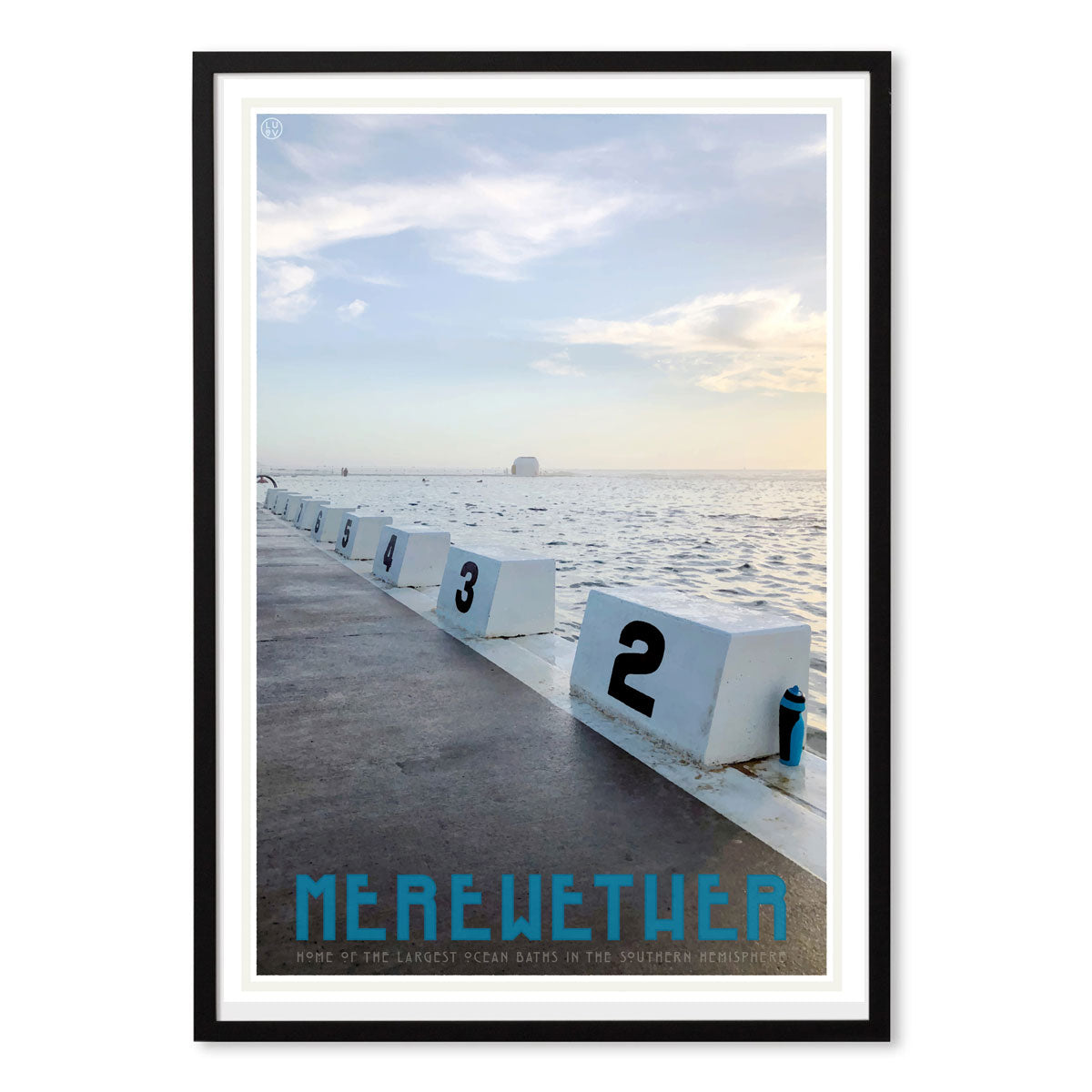 Merewether Pool vintage travel poster black frame by places we luv