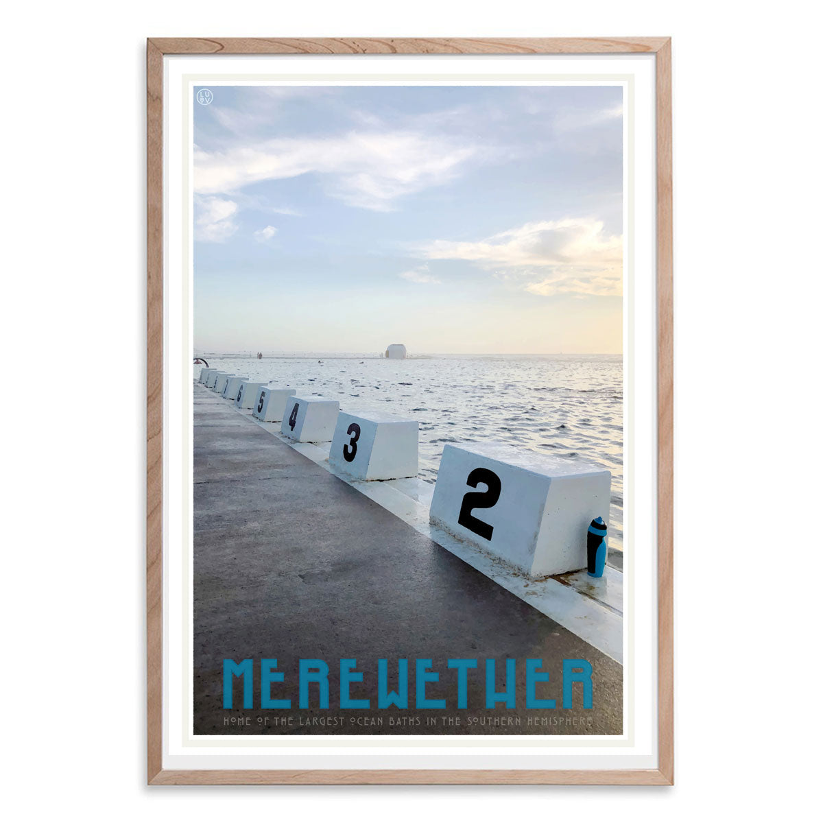 Merewether Pool vintage travel poster in oak frame by places we luv