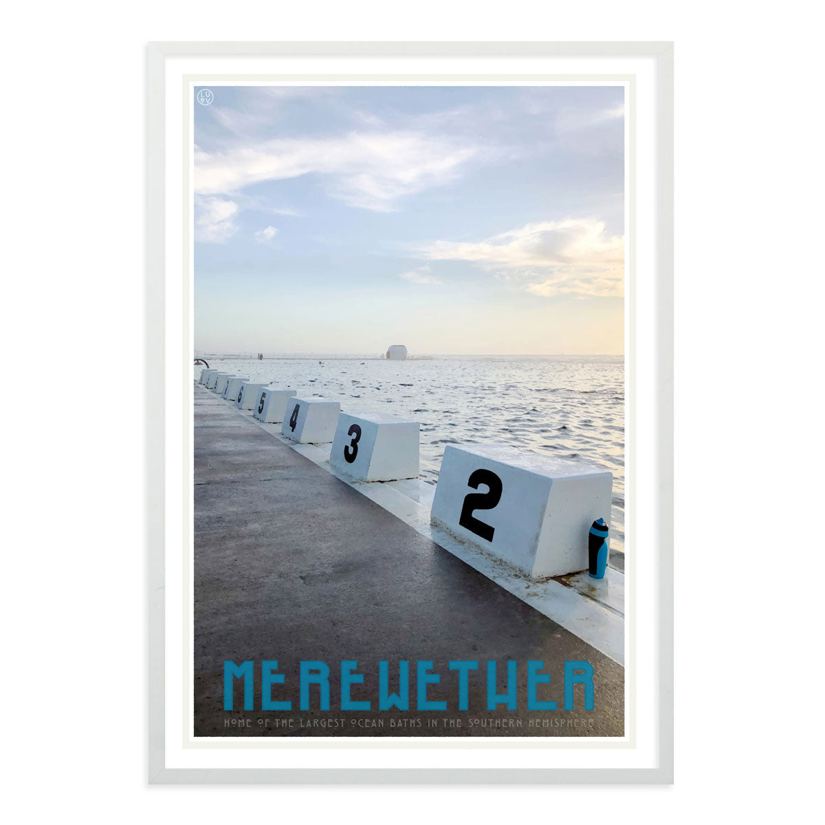 Merewether Pool vintage travel poster in white frame by places we luv