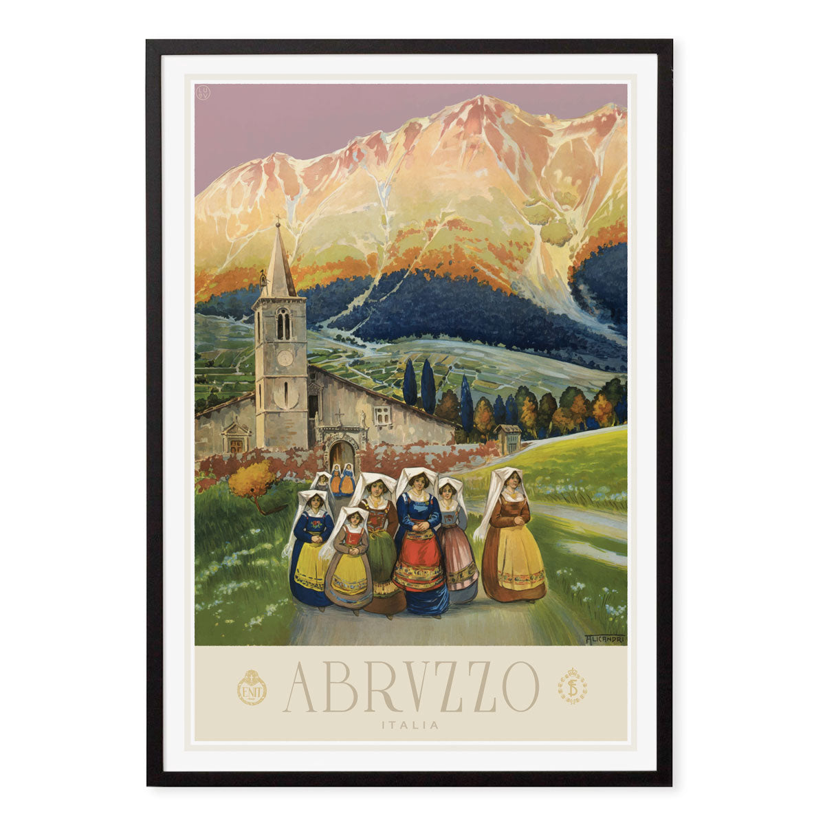 Abrvzzo Italy retro vintage poster print in black frame from Places We Luv