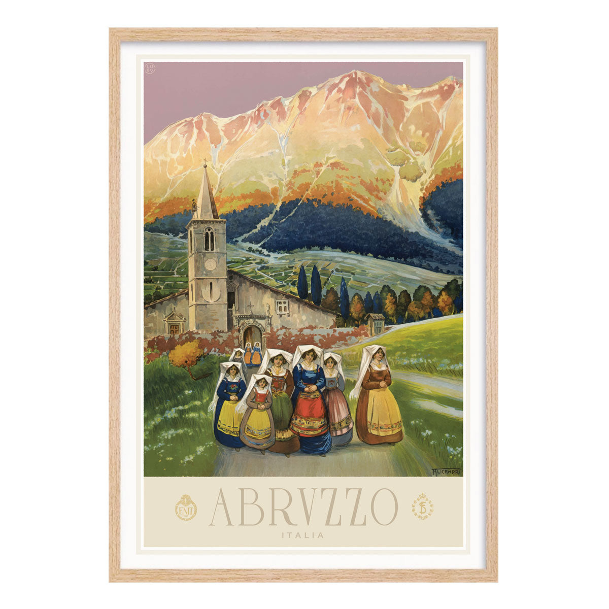 Abrvzzo Italy retro vintage poster print in oak frame from Places We Luv