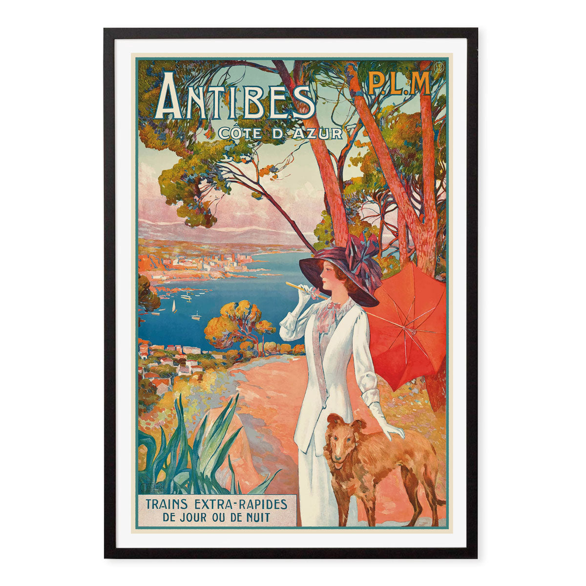 Antibes côte d'Azur retro travel poster in black frame- Places We Luv