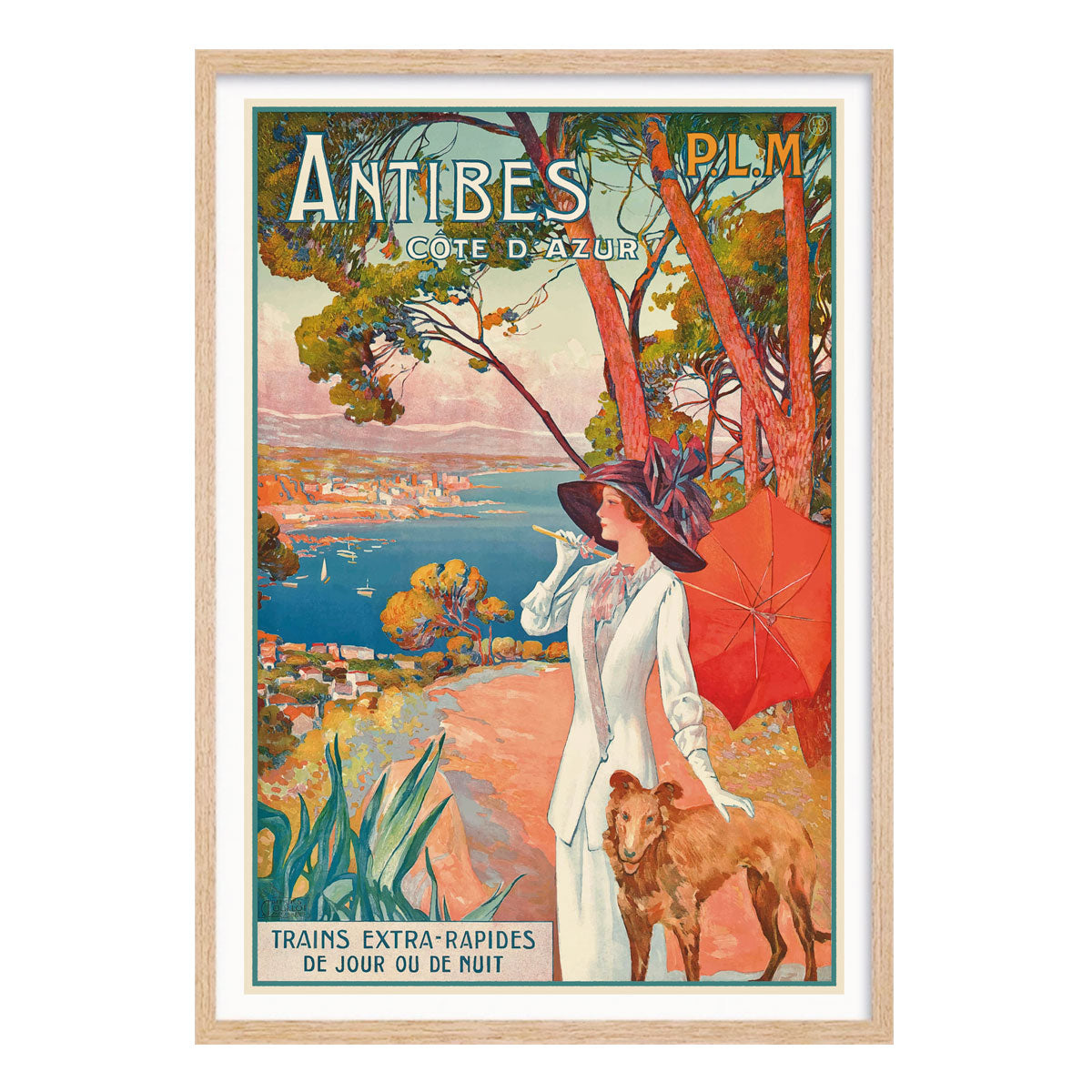 Antibes côte d'Azur retro travel poster in oak frame- Places We Luv