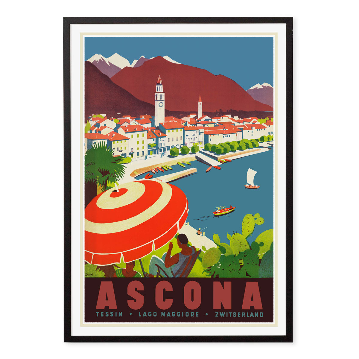 Ascona Switzerland vintage retro poster print in black frame from Places We Luv