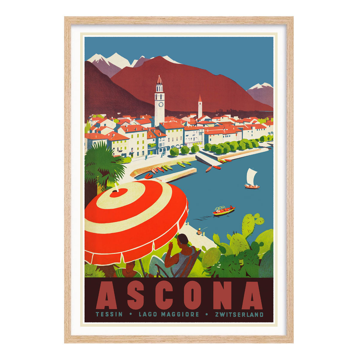 Ascona Switzerland vintage retro poster print in oak frame from Places We Luv