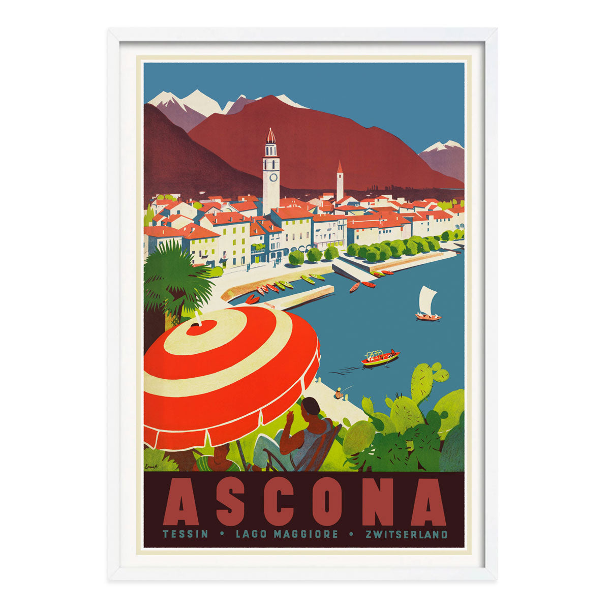 Ascona Switzerland vintage retro poster print in white frame from Places We Luv