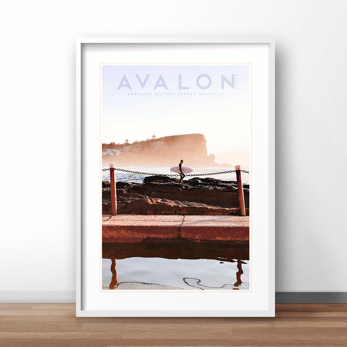 Avalon Beach Pool print by Placesweluv - original design white frame