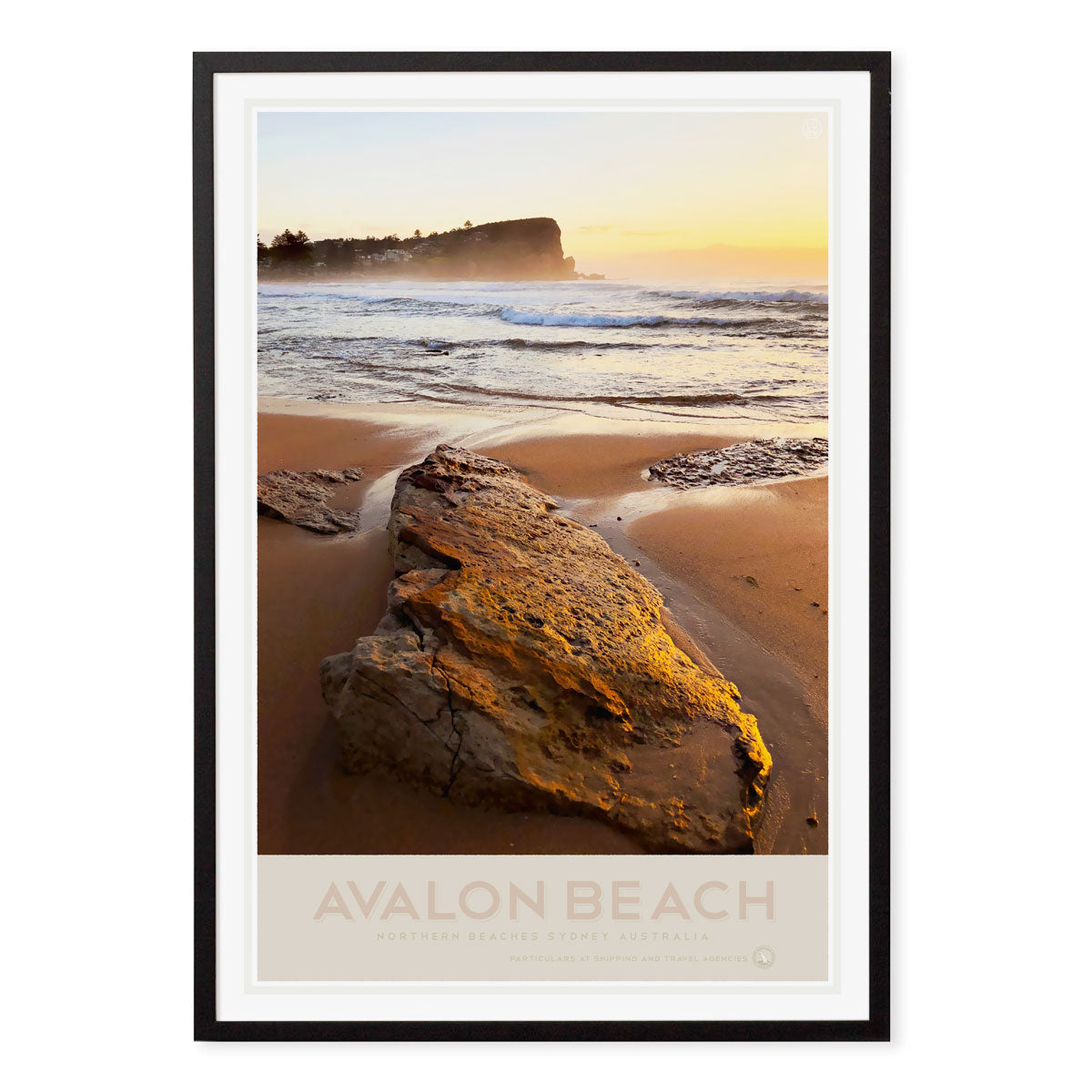 Avalon Beach vintage retro poster print in black frame from Places we Luv