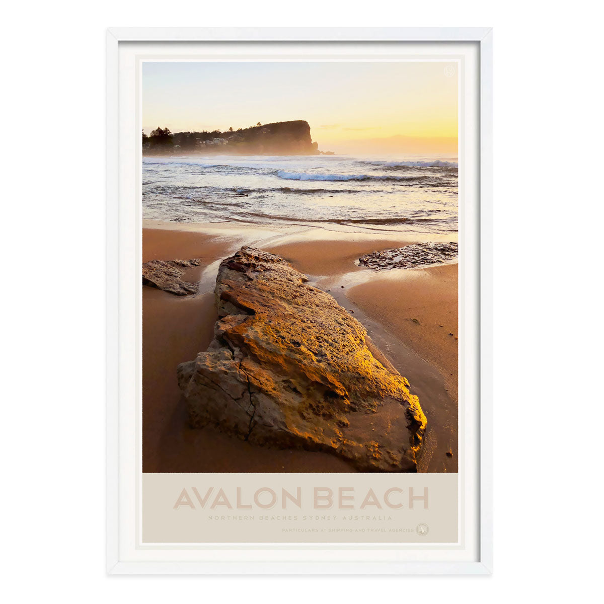 Avalon Beach vintage retro poster print in white frame from Places we Luv