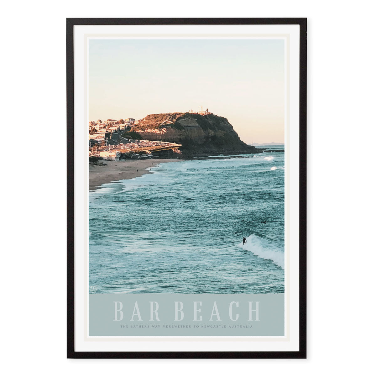 Bar Beach Newcastle vintage retro poster print in black frame from Places We Luv