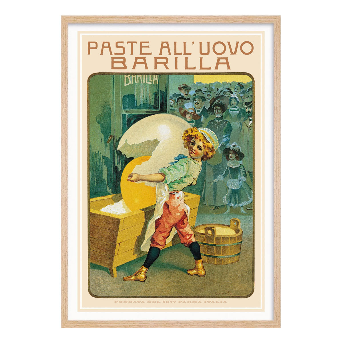 Pasta Barilla vintage retro advertising poster in oak frame from Places We Luv