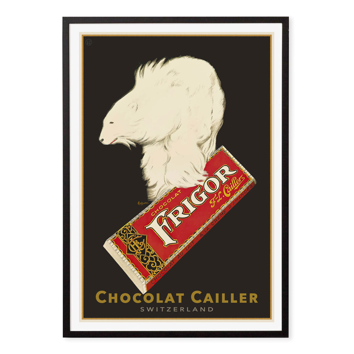 Chocolat Cailler retro advertising poster in black frame from Places We Luv